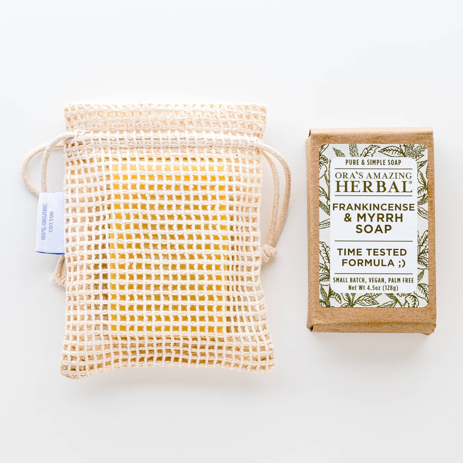Frankincense and Myrrh Soap 4.5oz Lifestyle Indoor Soap in Bag Texture