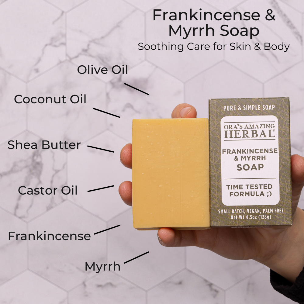 Frankincense And Myrrh Soaps Lifetsyle Indoor Ingredients Infographics Hand Holding A Soaps