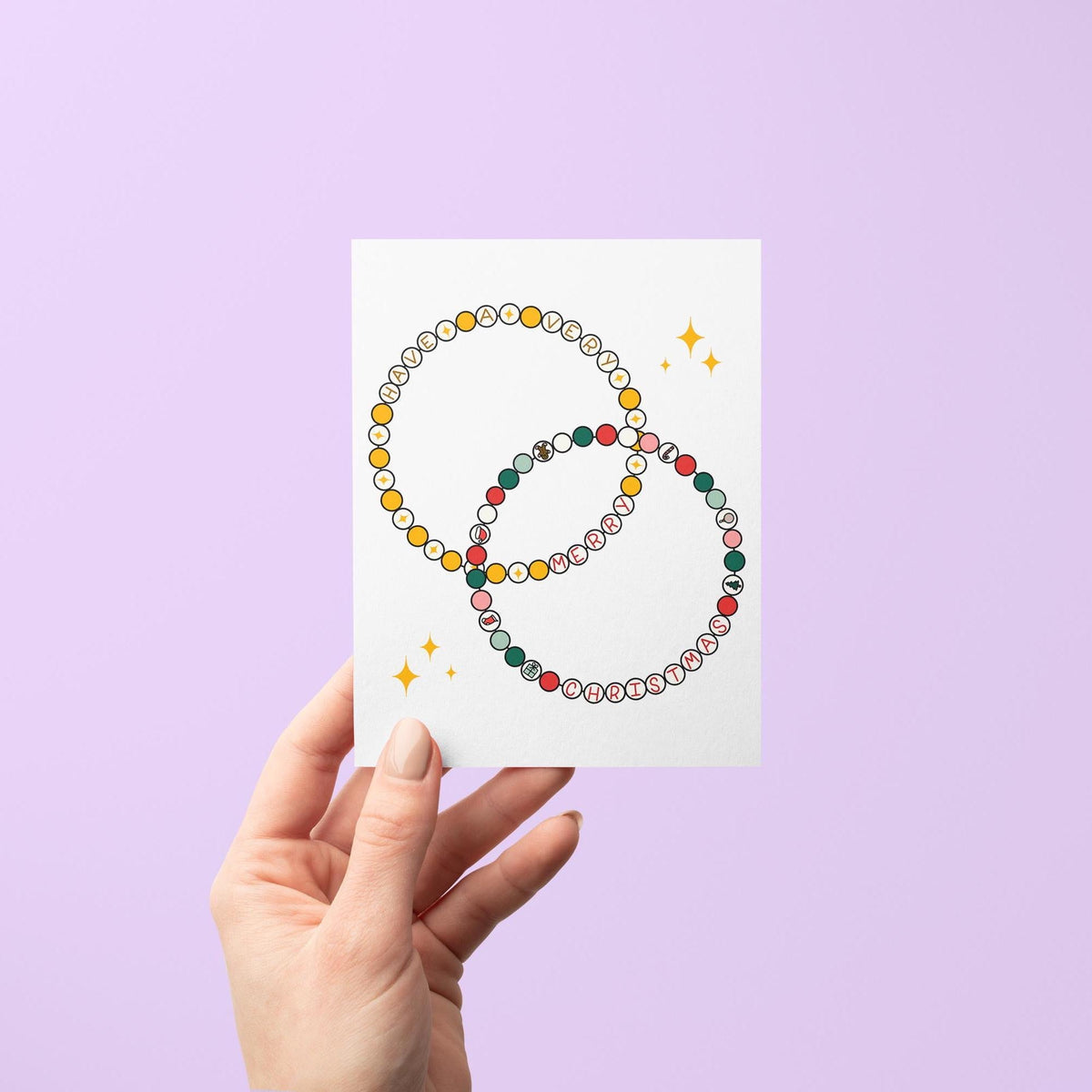 Friendship bracelet Christmas card with A2 kraft envelope — Christmas greeting card and kraft envelope set, by indie artist MangoIllustrated