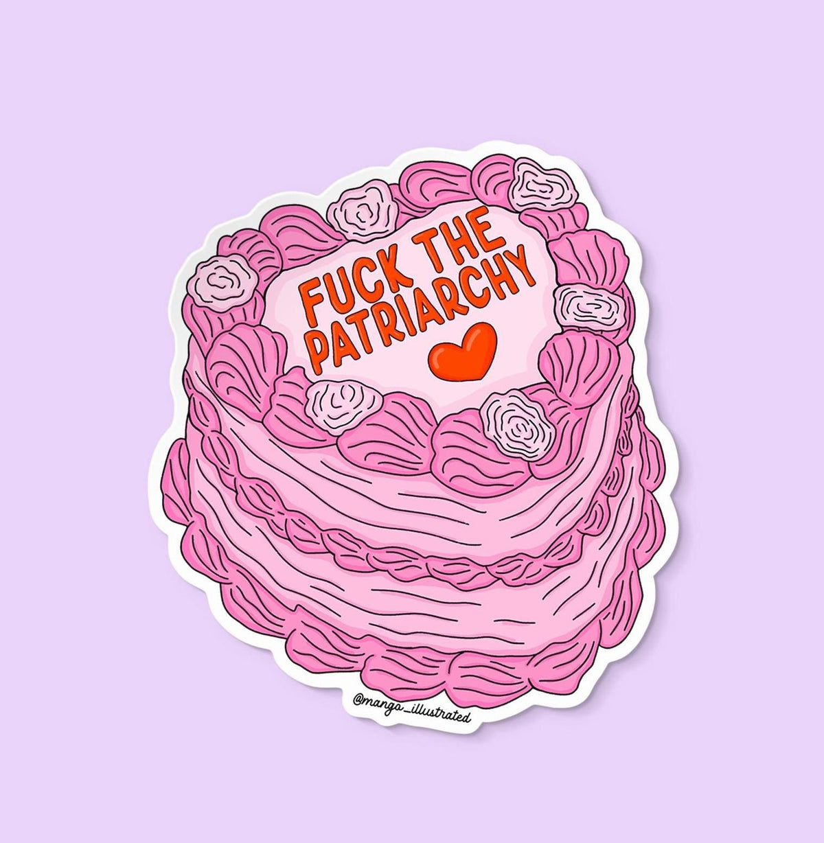 Fuck the patriarchy cake sticker — hand lettered cake design, 3 x 3 inch, by MangoIllustrated