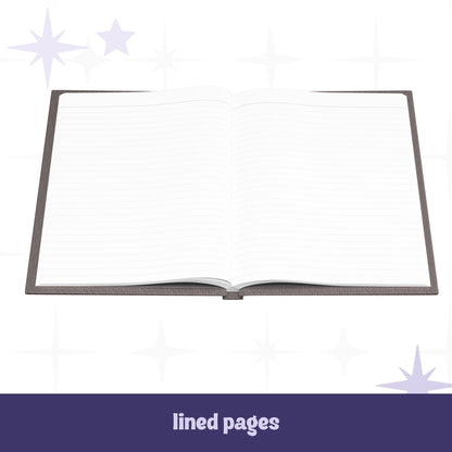 KPI profanity hardcover journal open to lined interior pages showing white perforated lined paper