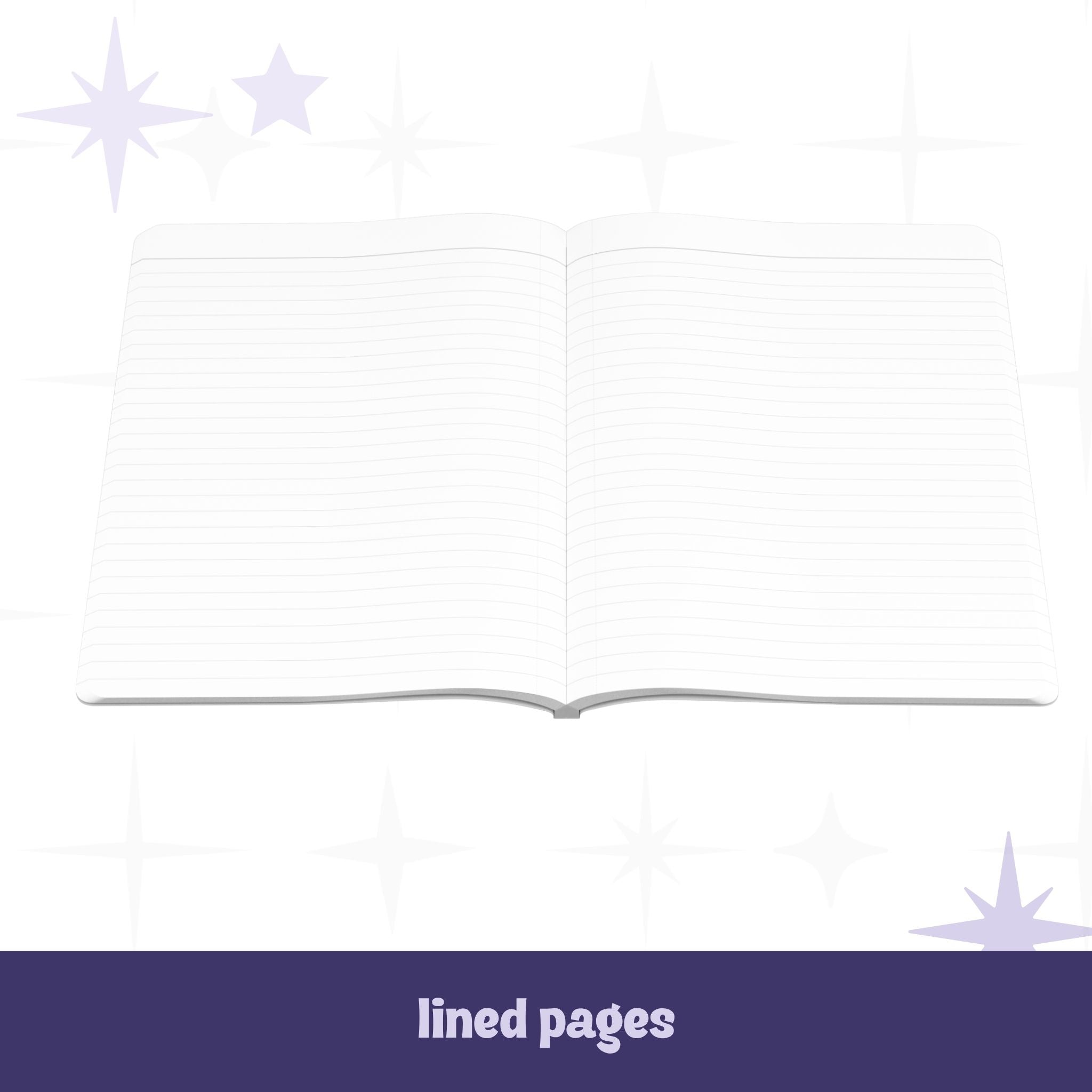 Funny work journal open to lined interior pages showing perforated white lined paper in softcover binding
