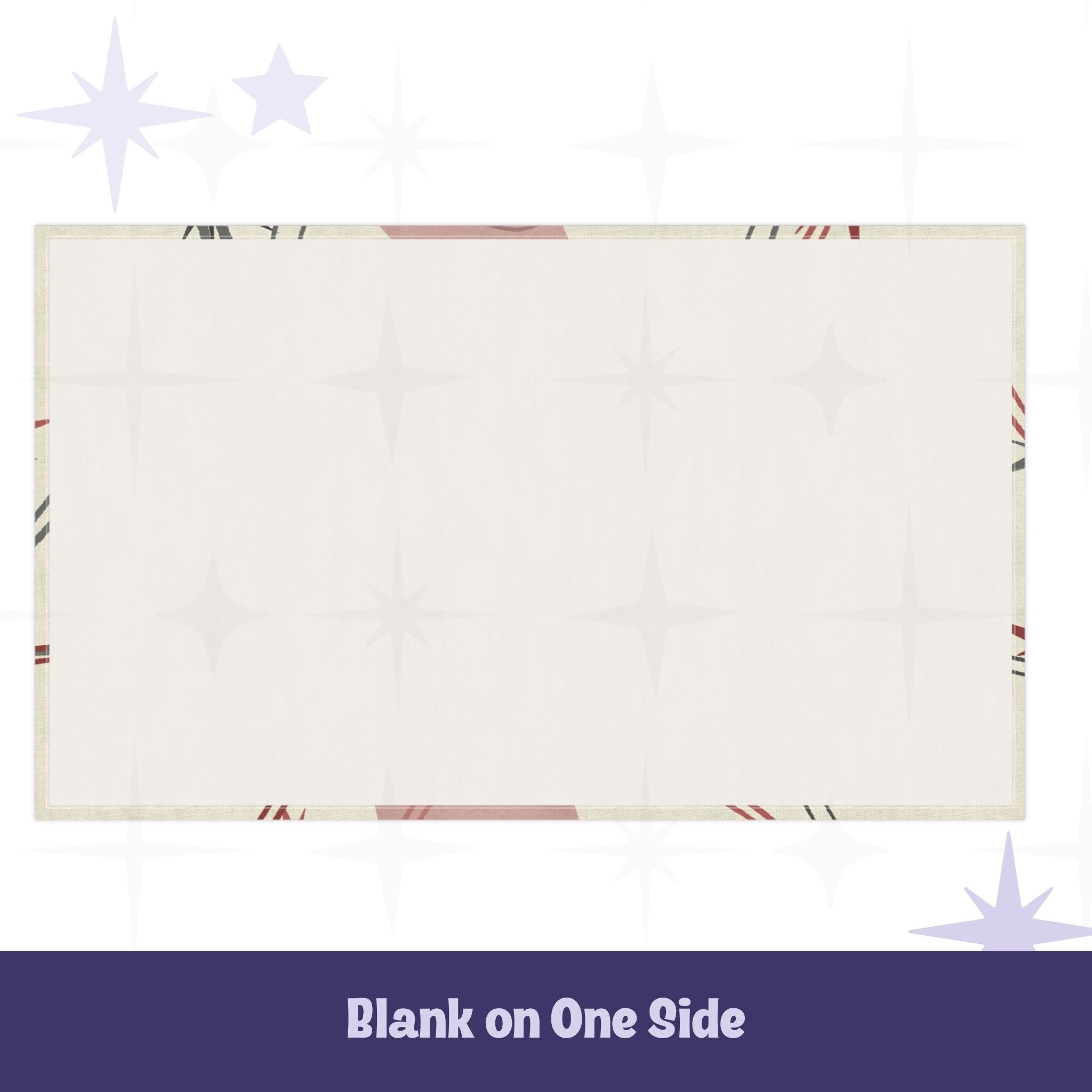 Blank reverse side of cotton twill tea towel with cream ground and subtle starburst pattern at edges