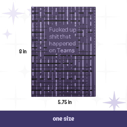 Teams profanity journal front cover with dimensions labeled 5.75 inches wide by 8 inches tall, one size