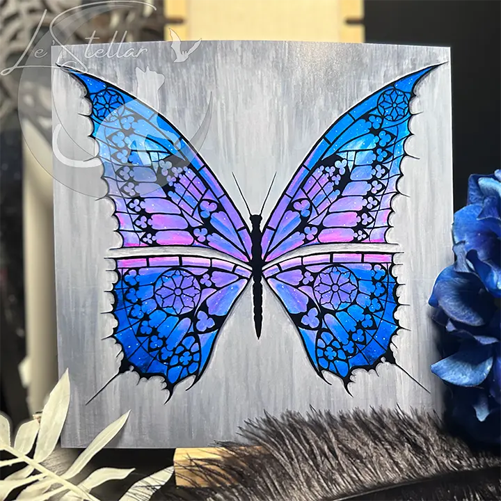 Galaxy Butterfly Stained Glass Art Print: Gothic Original Acrylic Painting Decor