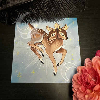 Gemini Twin Deer Print with celestial accents