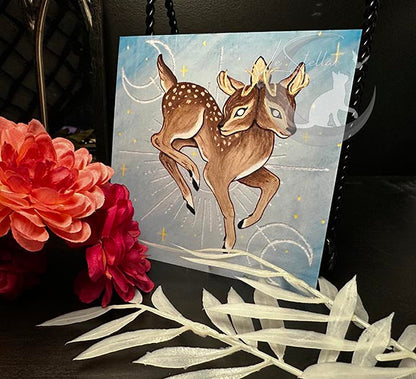 Gemini Twin Deer Print with celestial accents