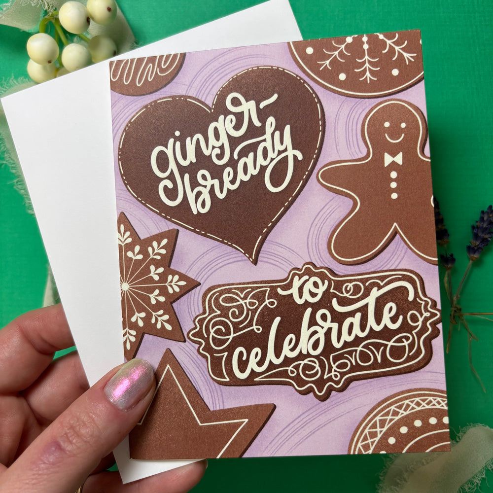 Greeting card with gingerbread design and text &