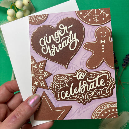 Greeting card with gingerbread design and text &