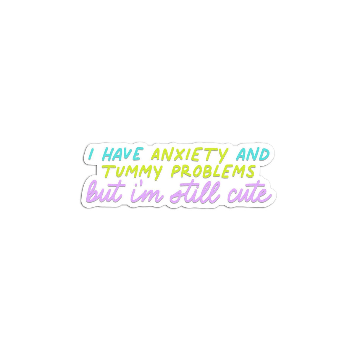 Girl problems sticker flat lay — waterproof anxiety humor sticker for laptops and water bottles by indie artist MangoIllustrated