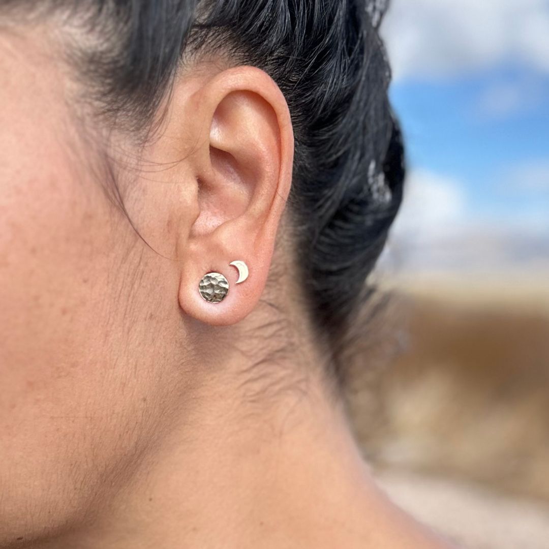 Gold Full Moon Stud Earrings