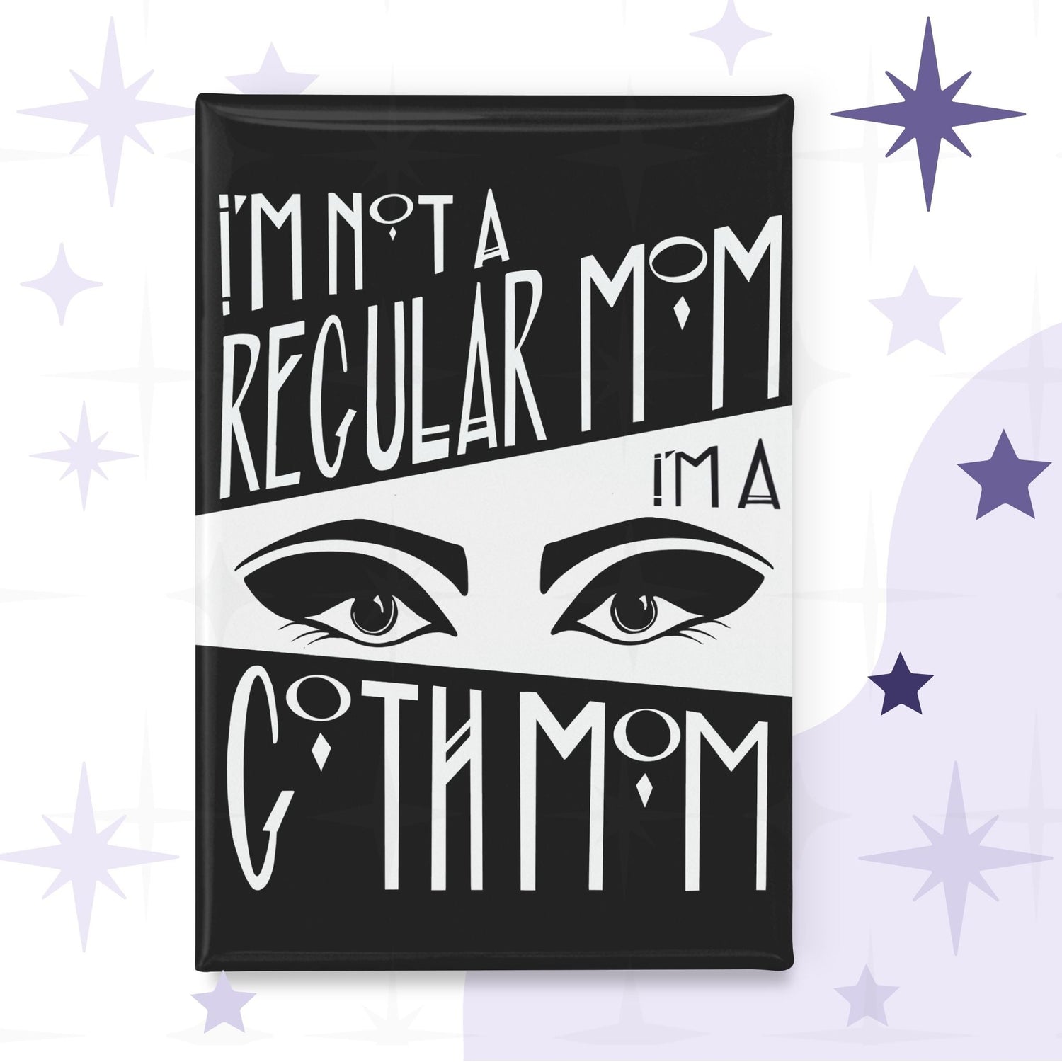 Rectangular fridge magnet with bold black-and-white Art Deco hand lettering reading I&