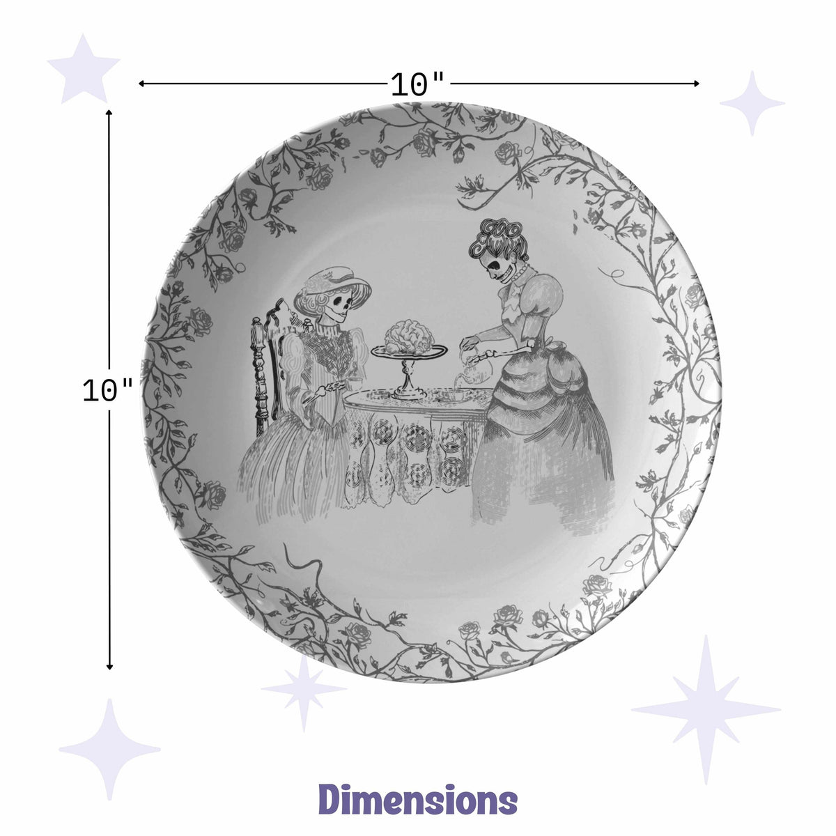 Domestic Zombie Tea Party Plate, Black and White