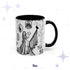 11 oz gothic toile de Jouy mug with a candelabra staircase scene, raven, and skull cameo portraits