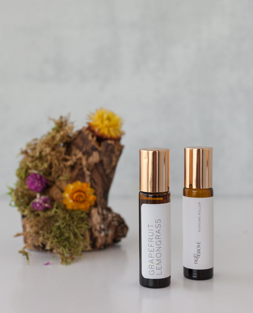 Grapefruit &amp; Lemongrass perfume roller bottle from Fig &amp; Grove made with essential oils