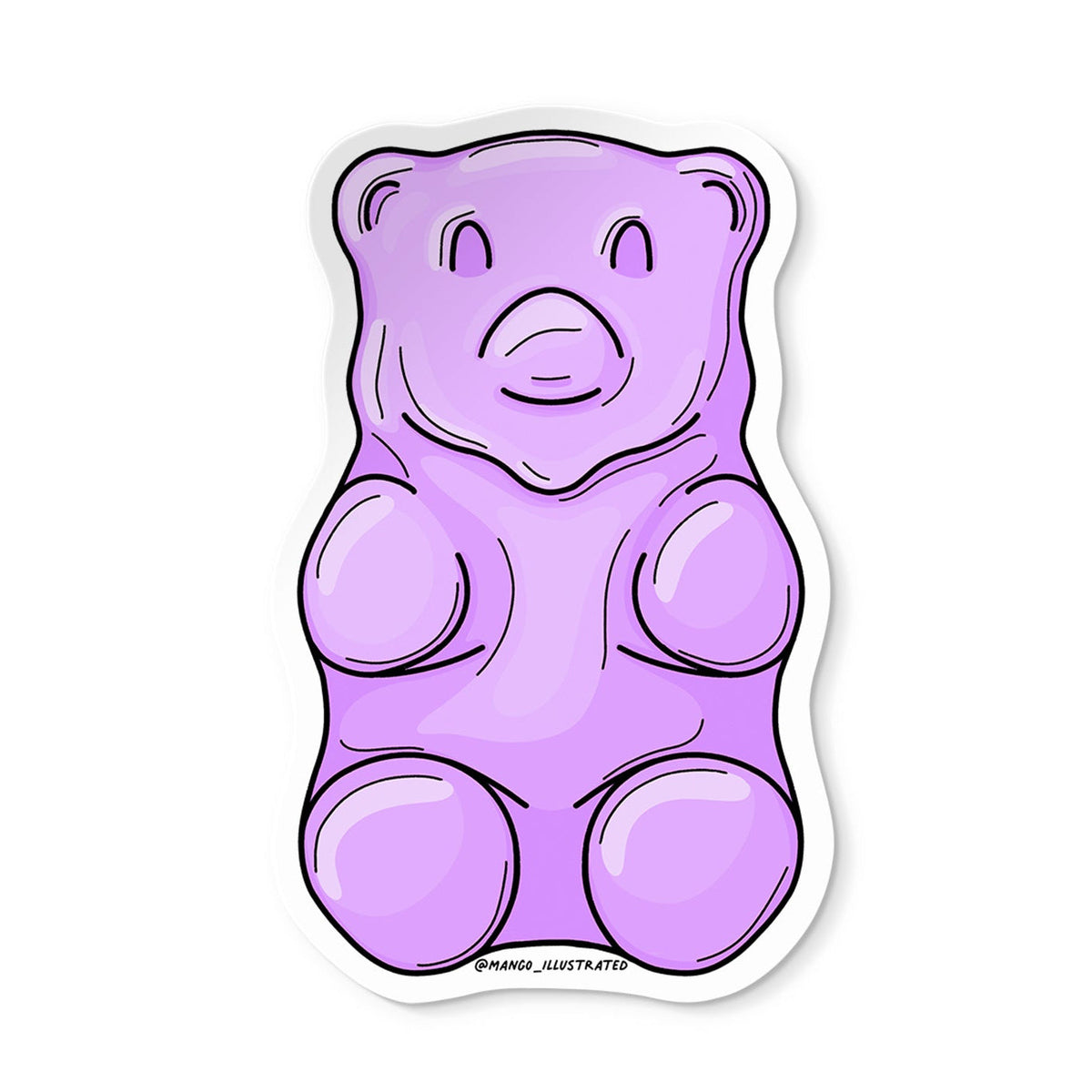 Purple gummy bear illustration on a white background