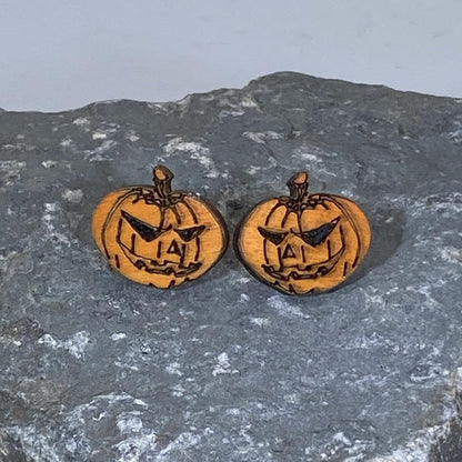 Halloween Jack-O-Lantern Wooden Dangle Earrings - Stud - Cate&