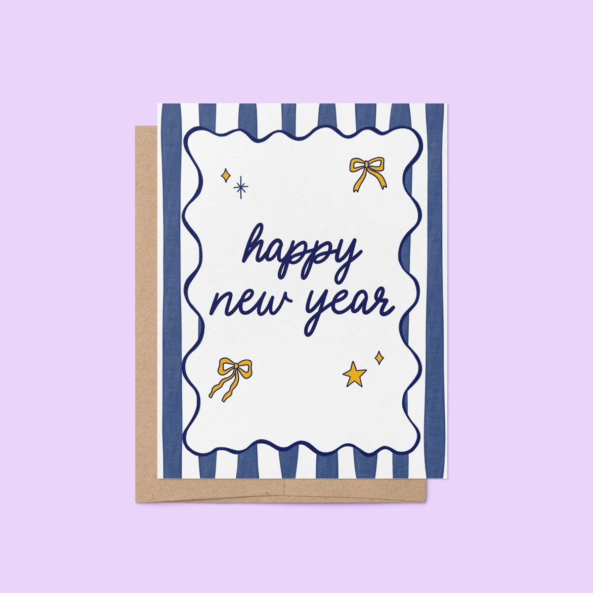 Happy New Year Greeting Card flat lay — navy and gold New Year&