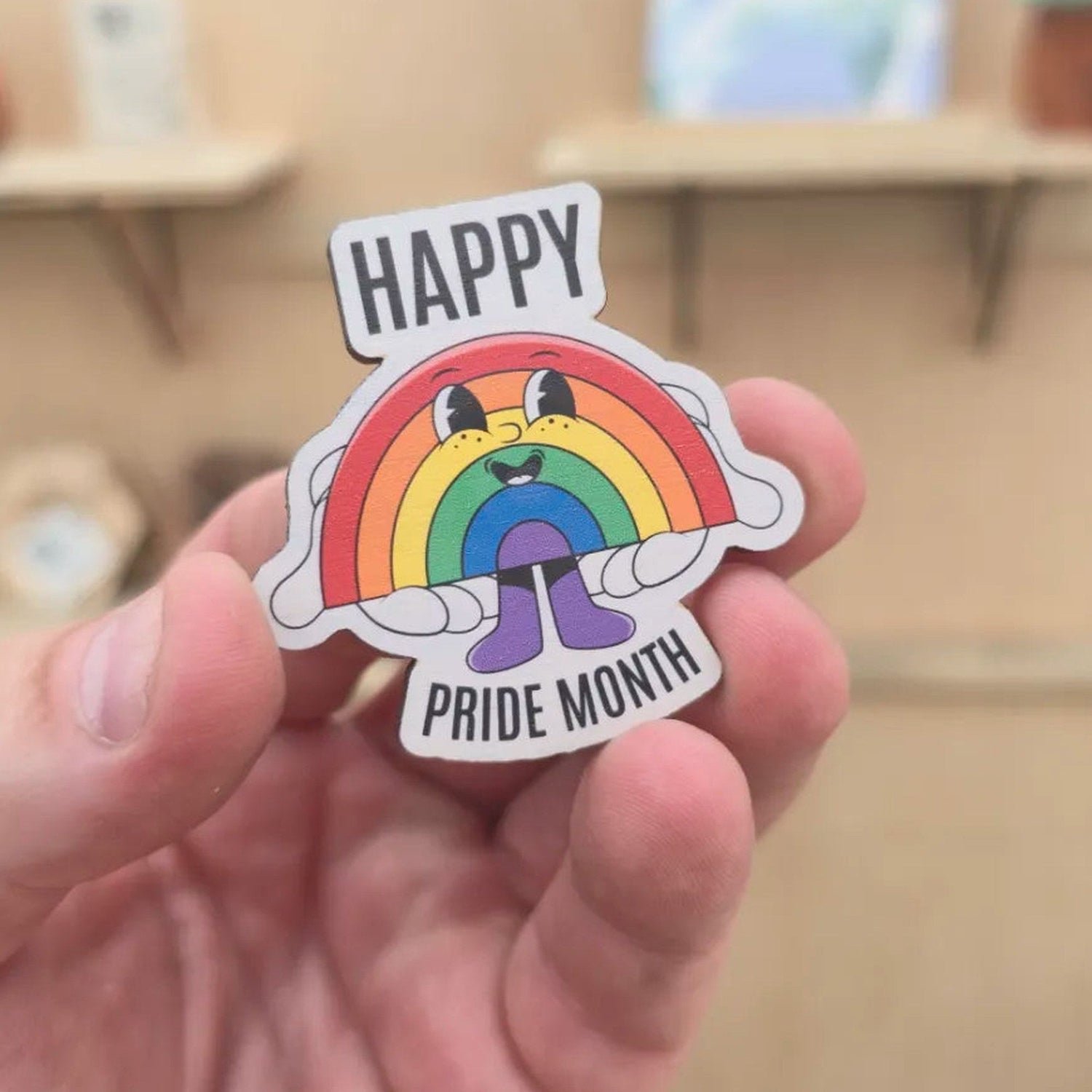 Happy Pride Month rainbow character cherry wood magnet UV printed