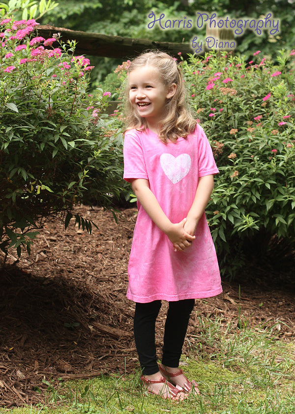 Girls Peace Sign Dress with Tie Dye, Short Sleeves