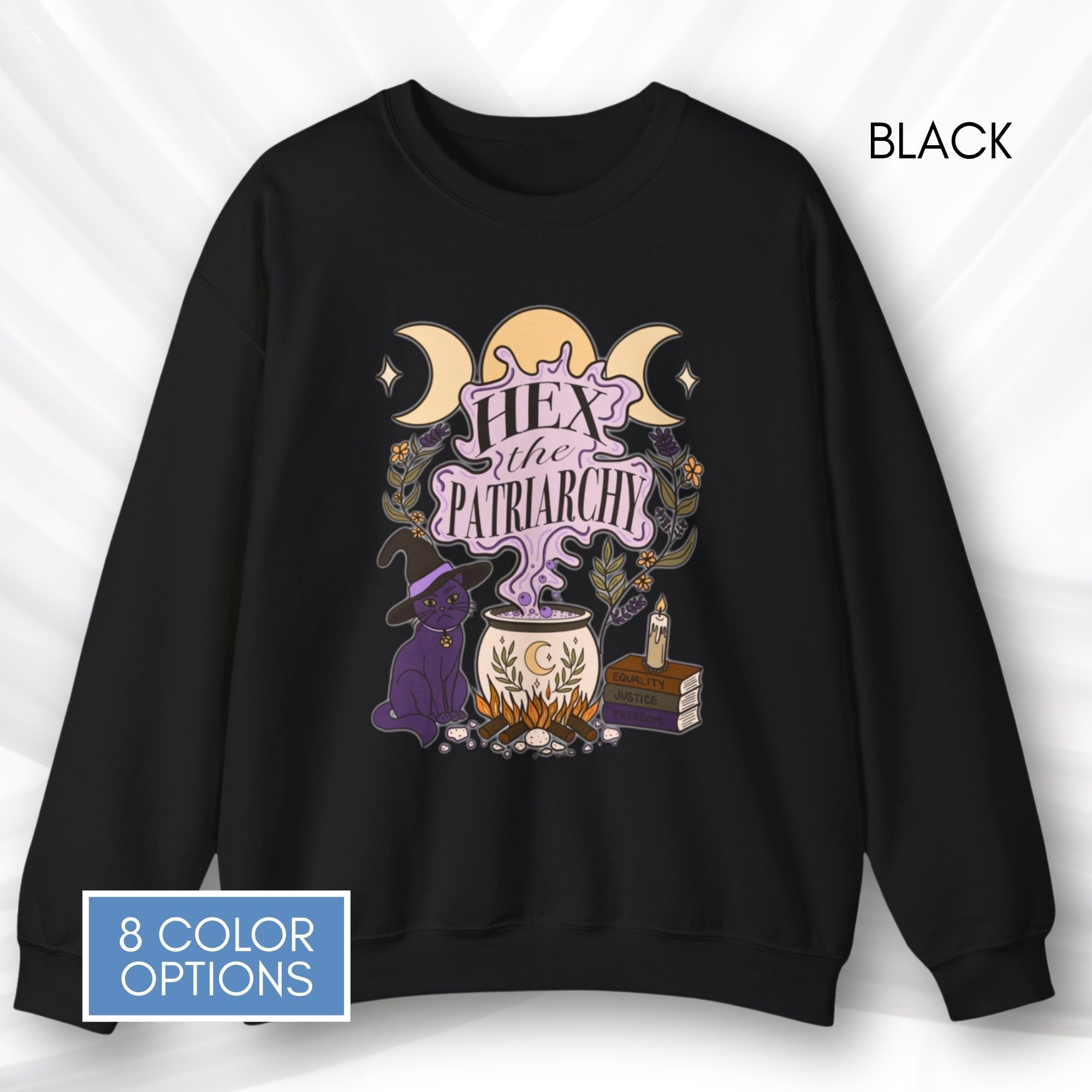 hex-the-patriarchy-witchy-feminist-sweatshirt-halloween-activism-crewneck-sweater-hand-drawn-art-black