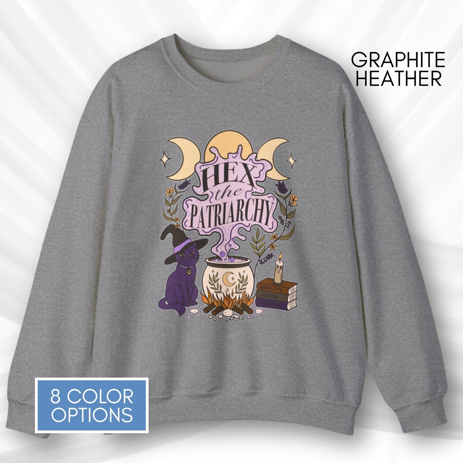 hex-the-patriarchy-witchy-feminist-sweatshirt-halloween-activism-crewneck-sweater-hand-drawn-art-graphite-heather