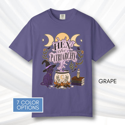 hex-the-patriarchy-witchy-feminist-tshirt-halloween-activist-graphic-tee-hand-drawn-art-grape