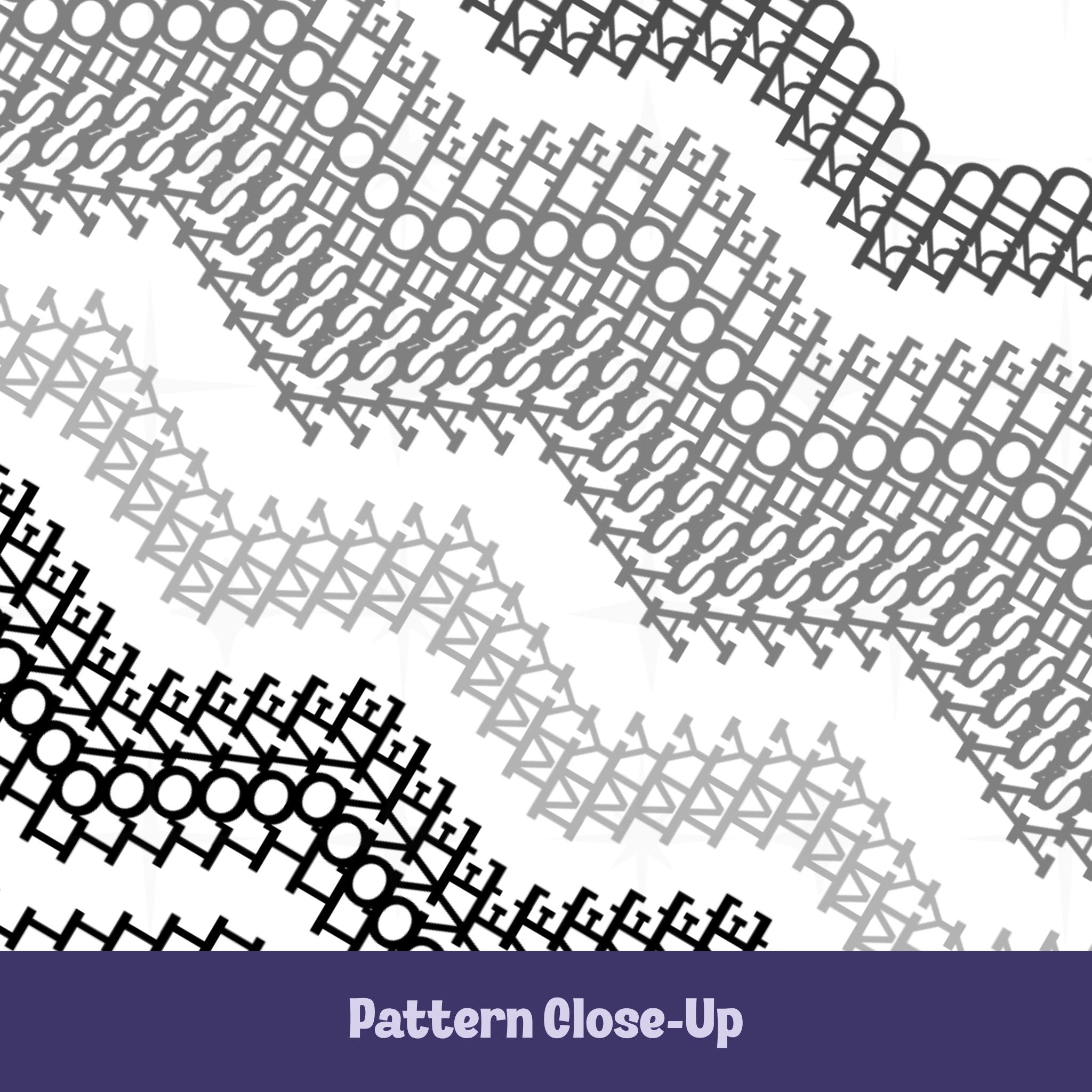 Close-up of the Gray Black colorway pattern showing four chevron bands in charcoal, medium gray, light gray, and black, with the same hidden message embroidery pattern