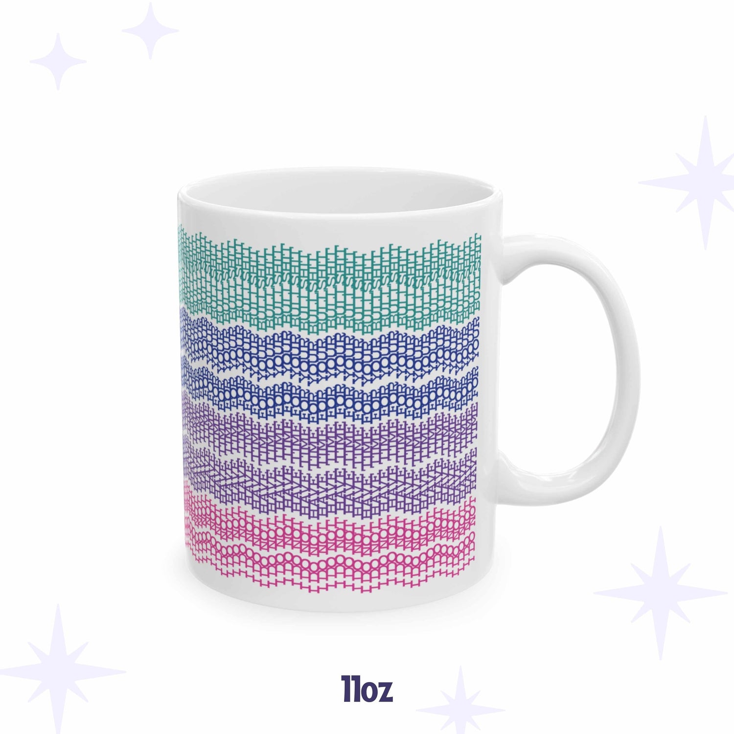 Hidden message embroidery pattern mug in bright stripes, "I do not have time for your bullshit" 11 oz