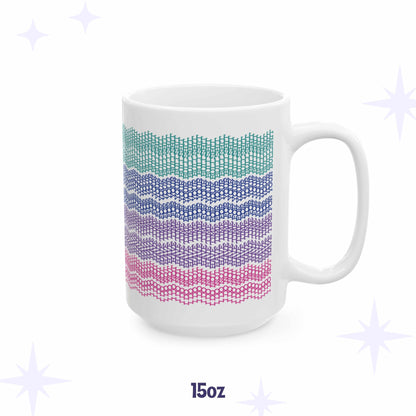 Hidden message embroidery pattern mug in bright stripes, "I do not have time for your bullshit" 15 oz