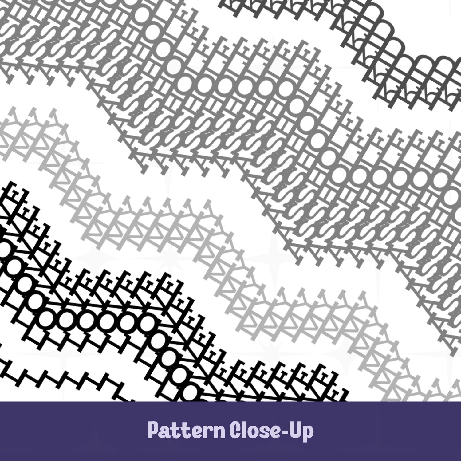 Close-up of the Gray Stripes pattern on the hidden message fair isle tumbler — black and charcoal geometric letterforms spelling I Love My Asshole Kid in dense cross-stitch style