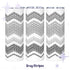 Three side-by-side views of the Gray Stripes colorway hidden message tumbler — graduating black, charcoal, gray, and light gray chevron embroidery stripe pattern on white stainless steel body