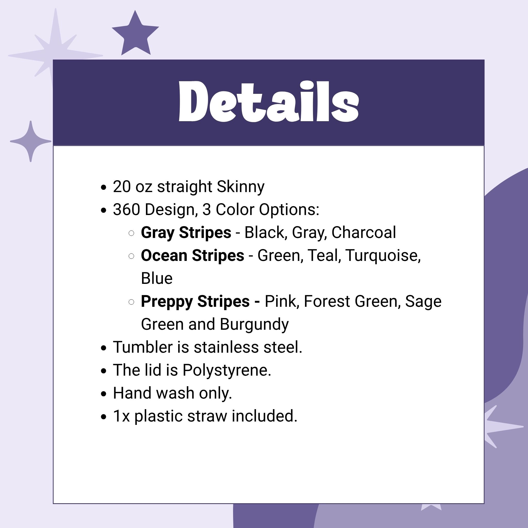 Product specs graphic for the I Love My Asshole Kids hidden message skinny tumbler — lists size, colorways, materials, and care instructions