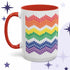  Rainbow hidden profanity accent mug with chevron typography pattern, red handle, on branded purple star background, 15oz