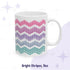 Hidden profanity chevron mug 11oz in bright stripes colorway, cool-toned pink purple teal geometric text pattern
