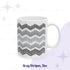 Hidden profanity chevron mug 11oz in gray stripes colorway, monochrome geometric text pattern on white ceramic