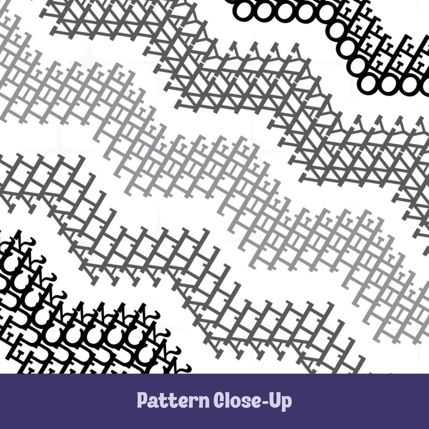 Close-up of gray and black chevron stripe pattern on hidden profanity mug revealing Fuck All The Way Off spelled out in interlocking geometric letterforms
