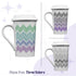 Hidden profanity latte mug in three colorways side by side: bright stripes in green teal blue purple, purple ombre in violet to black, and gray stripes in light gray to charcoal, all on white 16oz ceramic with silicone lid