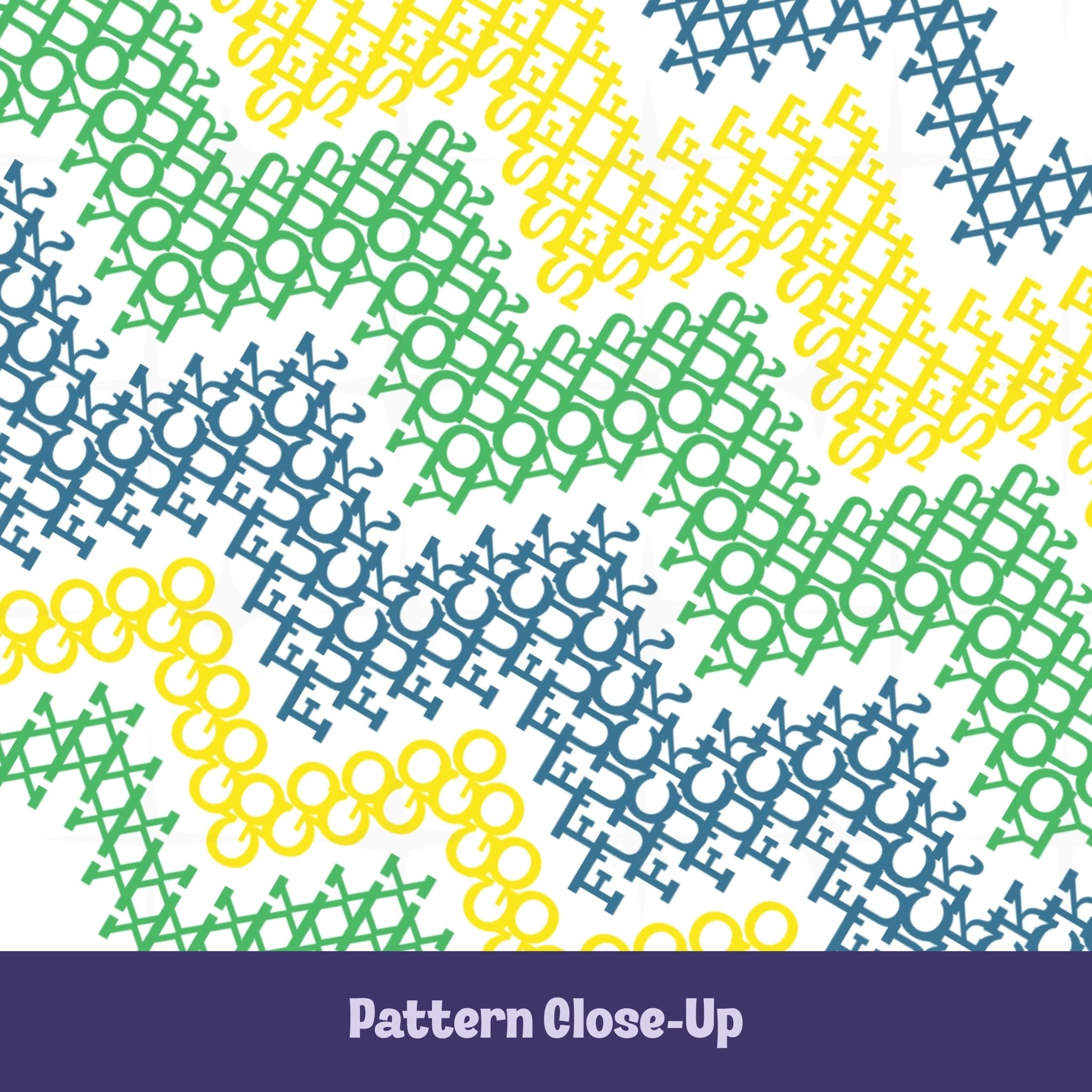 Close-up of hidden profanity cross stitch pattern in teal, yellow, and green, revealing Go Fuck Yourself text styled as fair isle embroidery stitches