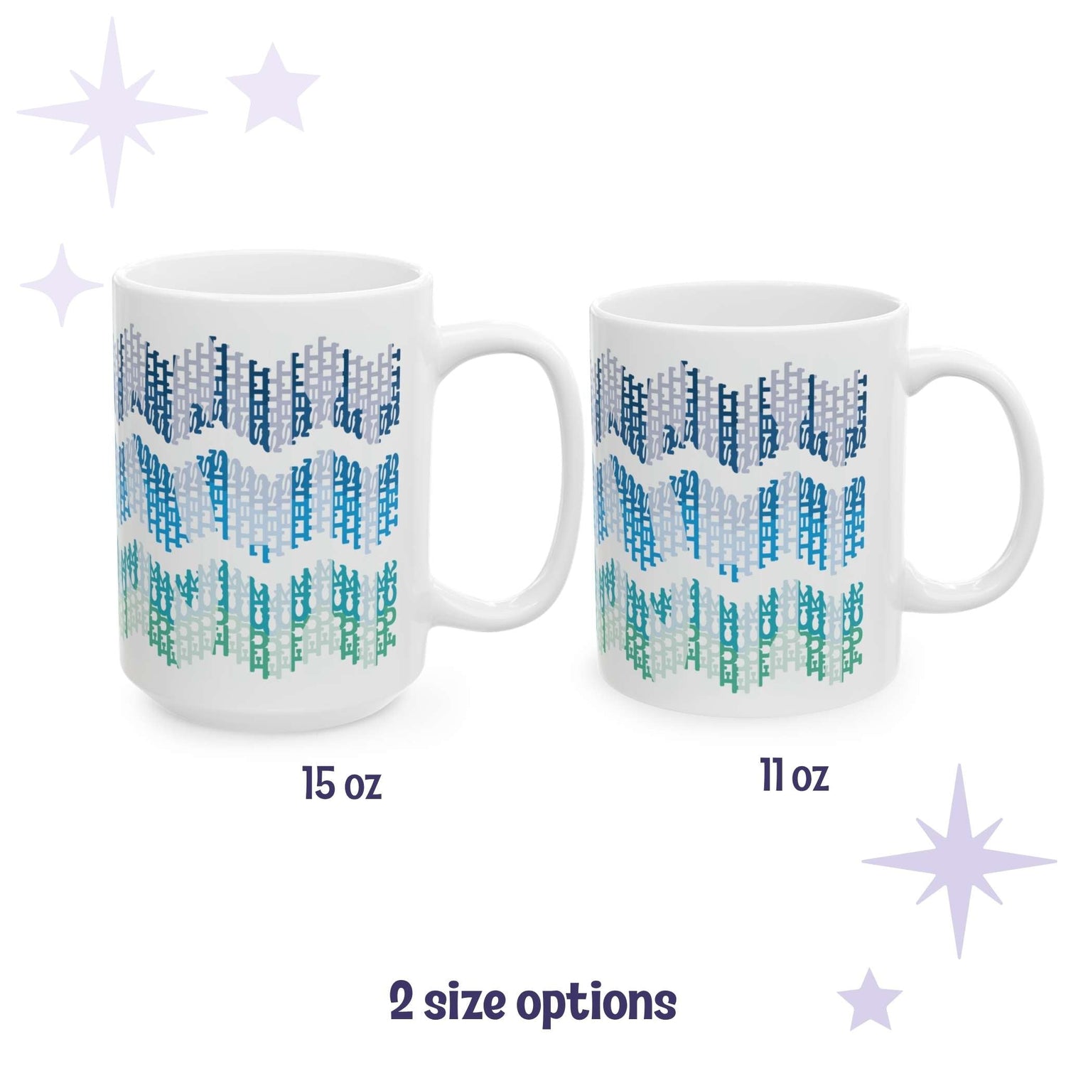 Hidden profanity ocean chevron mug shown in both 15oz and 11oz sizes side by side on branded background