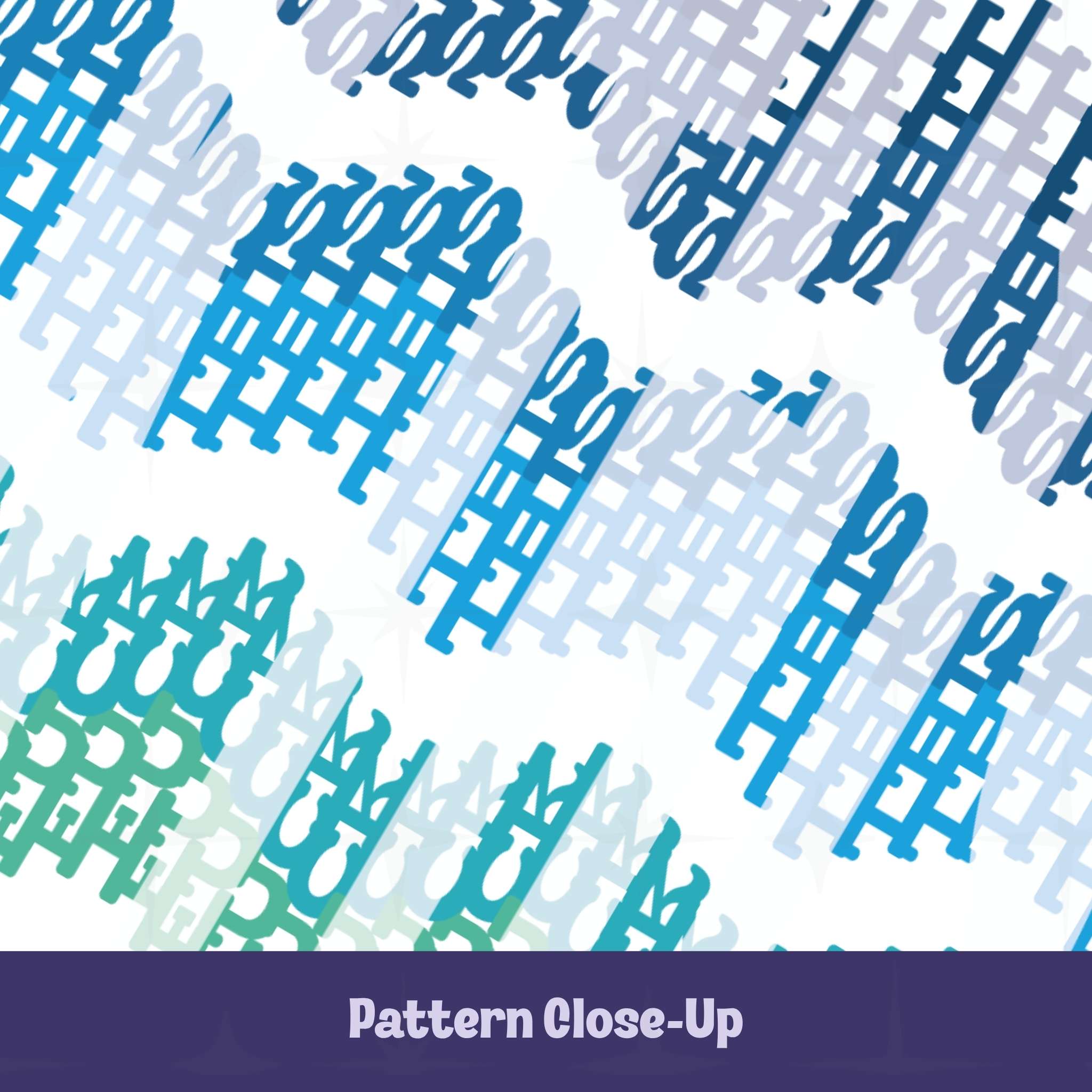 Close-up detail of dual layer interlocking typographic chevron pattern with hidden profanity text in ocean ombre gradient
