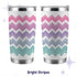Hidden profanity tumbler bright stripes in hot pink purple and teal front and back view on white stainless steel body