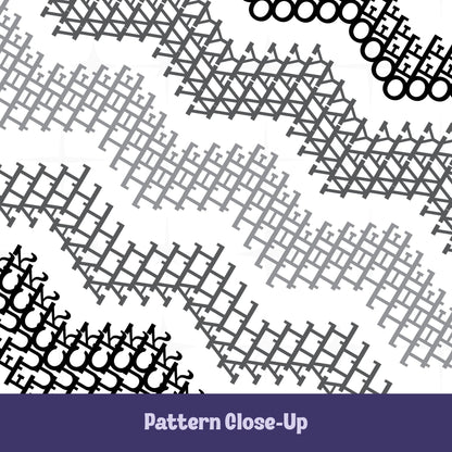 Close-up of gray stripe cross stitch pattern on hidden profanity tumbler in black dark gray medium gray and light gray

