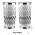 Gray stripes hidden profanity tumbler front and back views with monochrome chevron swear word pattern on white stainless steel