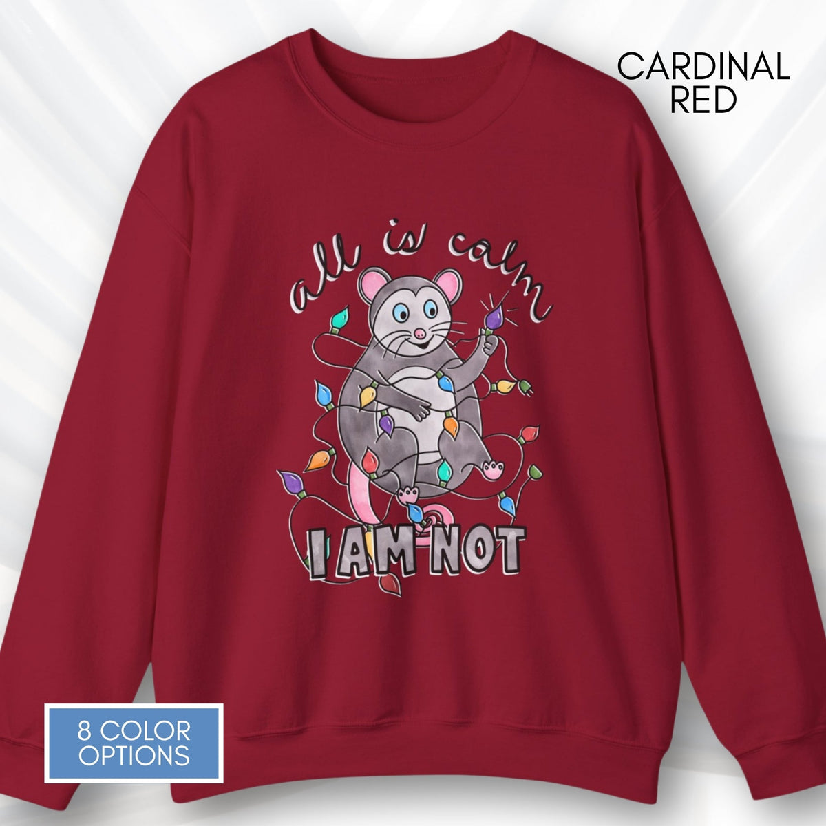 holiday-chaos-unisex-crewneck-christmas-possum-sweatshirt-funny-mom-apparel-cardinal-red
