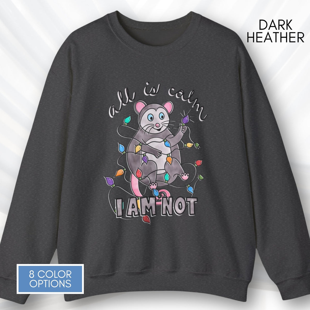 holiday-chaos-unisex-crewneck-christmas-possum-sweatshirt-funny-mom-apparel-dark-heather