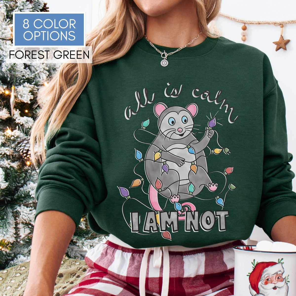 holiday-chaos-unisex-crewneck-christmas-possum-sweatshirt-funny-mom-apparel-forest-green