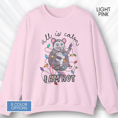 holiday-chaos-unisex-crewneck-christmas-possum-sweatshirt-funny-mom-apparel-light-pink