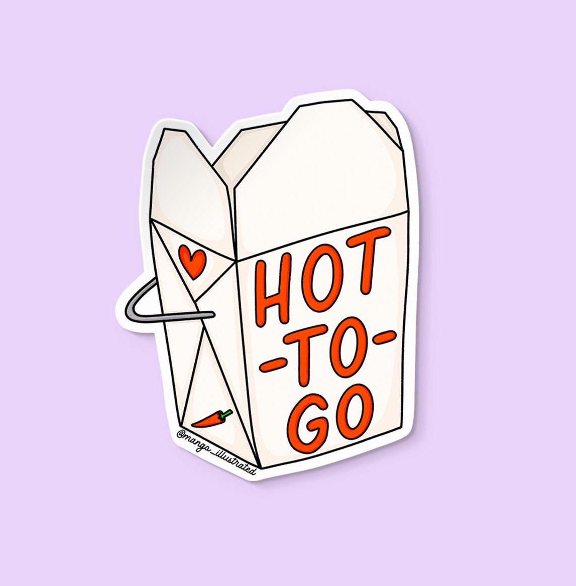 Hot to go sticker — hand drawn takeout container with a heart and chili pepper, by MangoIllustrated