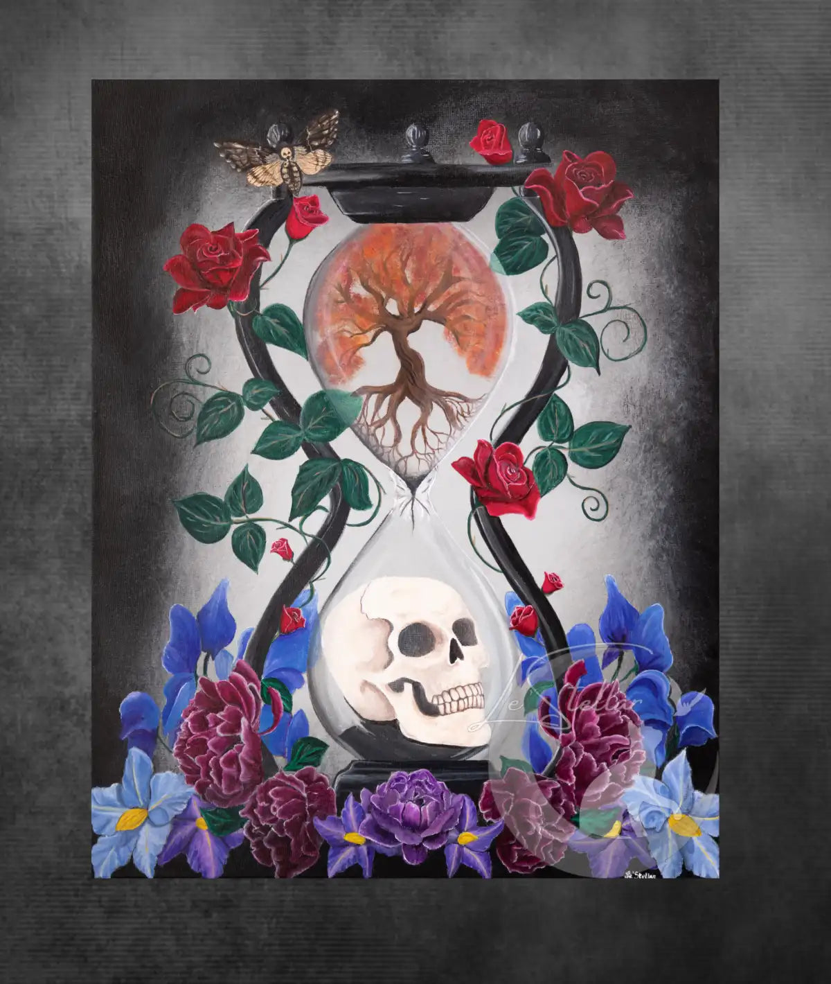 Memento Mori Skull Painting: Dark Floral Gothic Art Print
